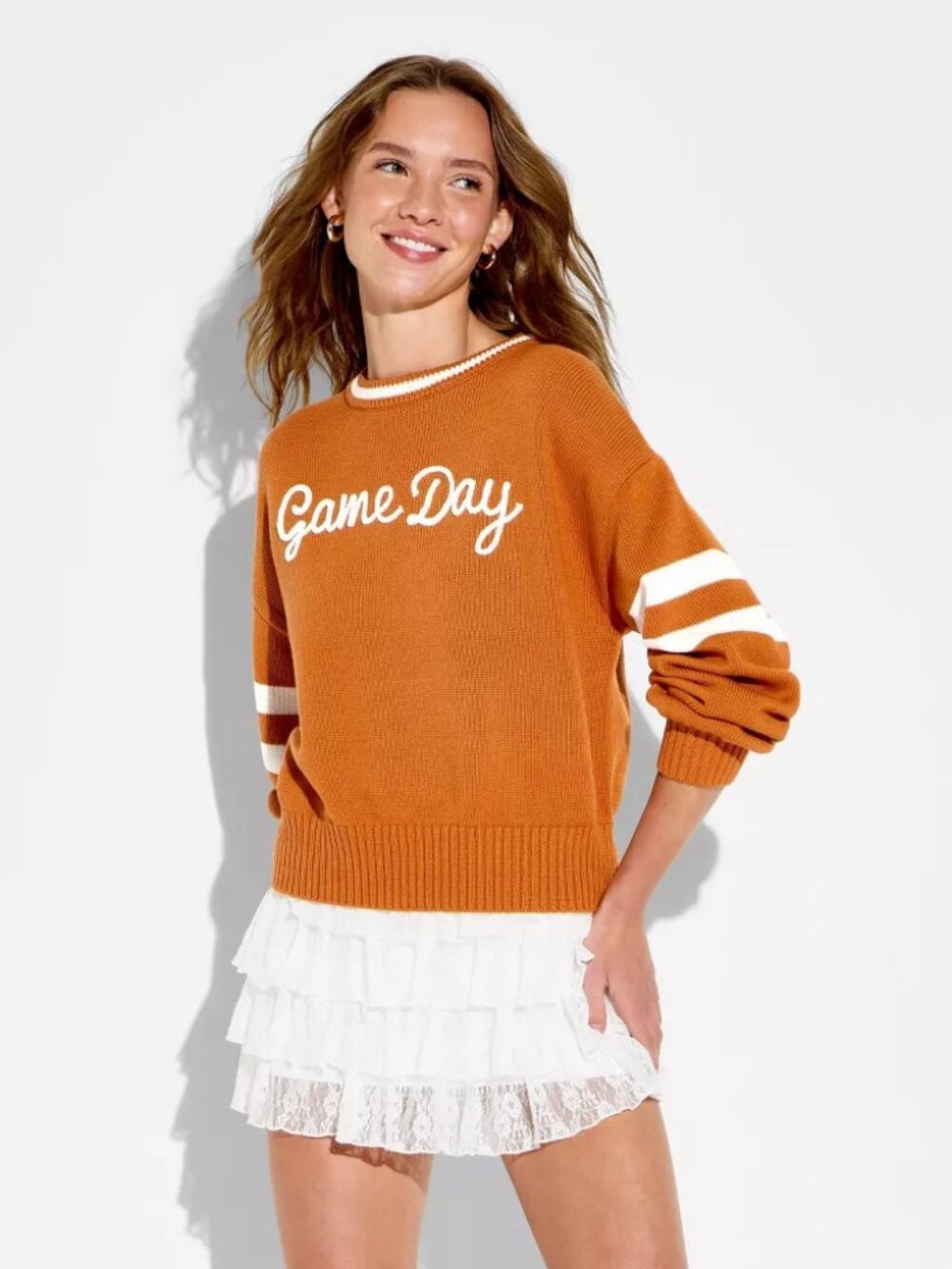Wild Fable Game Day Orange Chain Stitch Sweater Large NWT